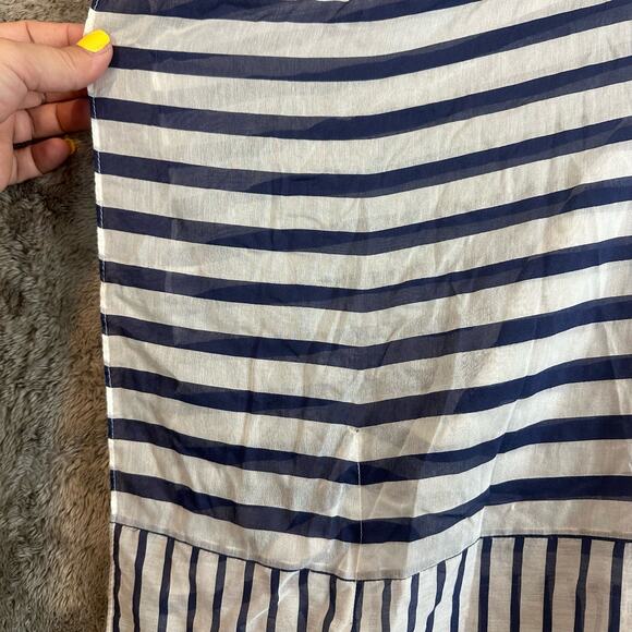 Talbots Silk Navy Blue White Semi-sheer Lighweight Kaftan Poncho Tunic Top S - Picture 2 of 9